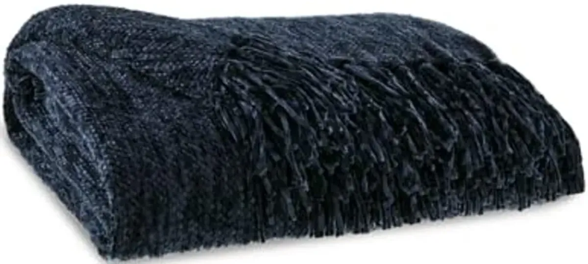 Signature Design by Ashley Tamish Casual 50" x 60" Woven Textured and Knotted Fringe Throw, Blue