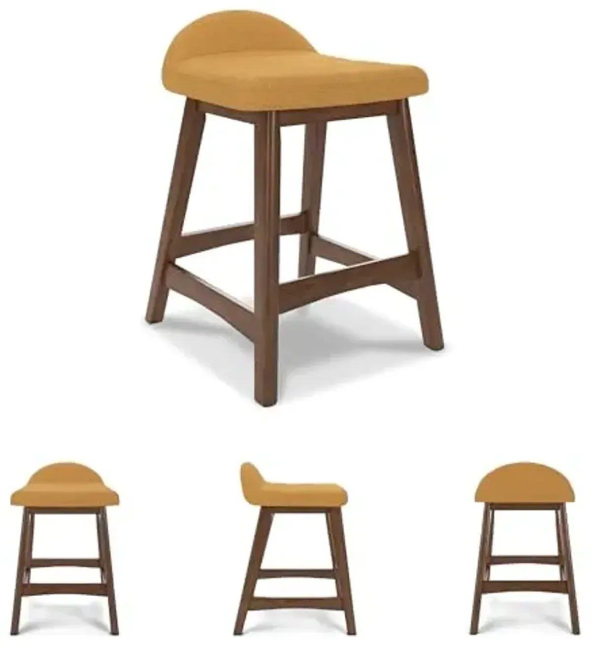 Signature Design by Ashley Lyncott Contemporary 24.25" Seat Height Counter Height Upholstered Bar Stool with Foam Cushion, 2 Count, Mustard Fabric, Solid Hardwood Frame with Brown Finish