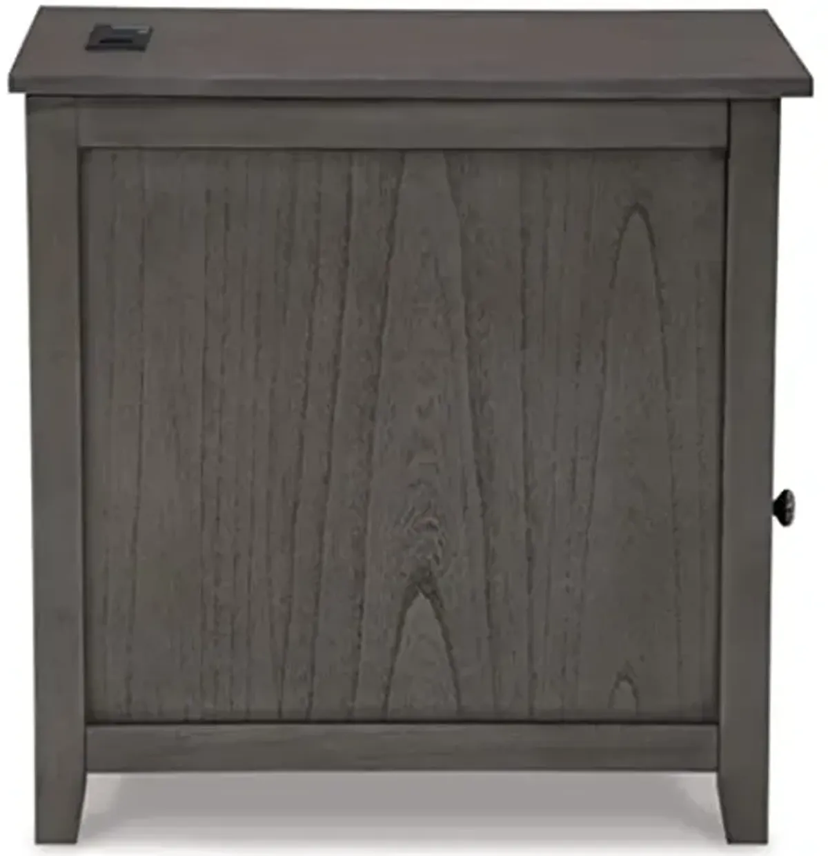 Signature Design by Ashley Treytown Casual Compact Chairside End Table with a Storage Cabinet, Open Cubby Shelf, Pull-Out Tray & USB Charging Ports, Dark Gray
