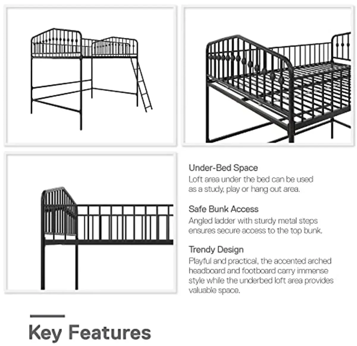 Novogratz Bushwick Metal Full Loft Bed, Black