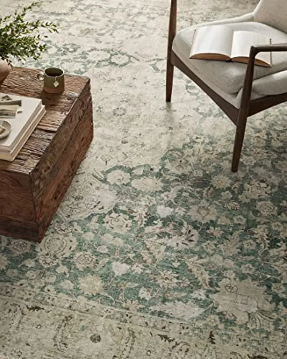 Loloi Magnolia Home by Joanna Gaines Sinclair Collection SIN-05 Jade/Sand 5'-0" x 7'-0", .25" Pile Height, Machine Washable, Area Rug