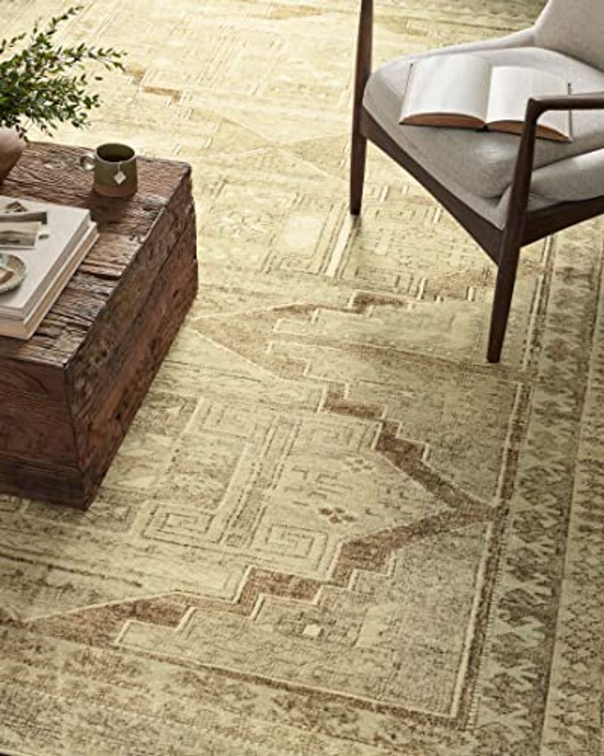 Loloi Magnolia Home by Joanna Gaines Sinclair Collection SIN-02 Khaki/Tobacco 2'-3" x 9'-6", .25" Pile Height, Machine Washable, Runner Rug