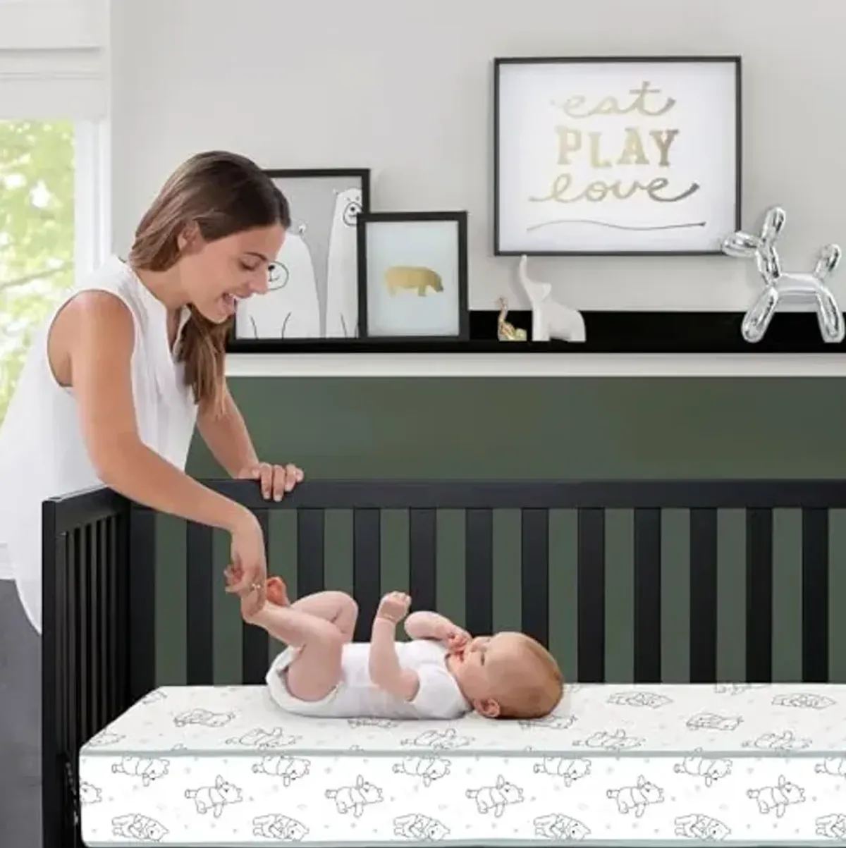 Delta Children - Disney Winnie the Pooh Crib & Toddler Mattress - Dual-Sided - Waterproof - GREENGUARD Gold Certified - Non-Toxic - Lightweight - Made in USA - Sustainable Fiber Core - 52"L x 27.5"W