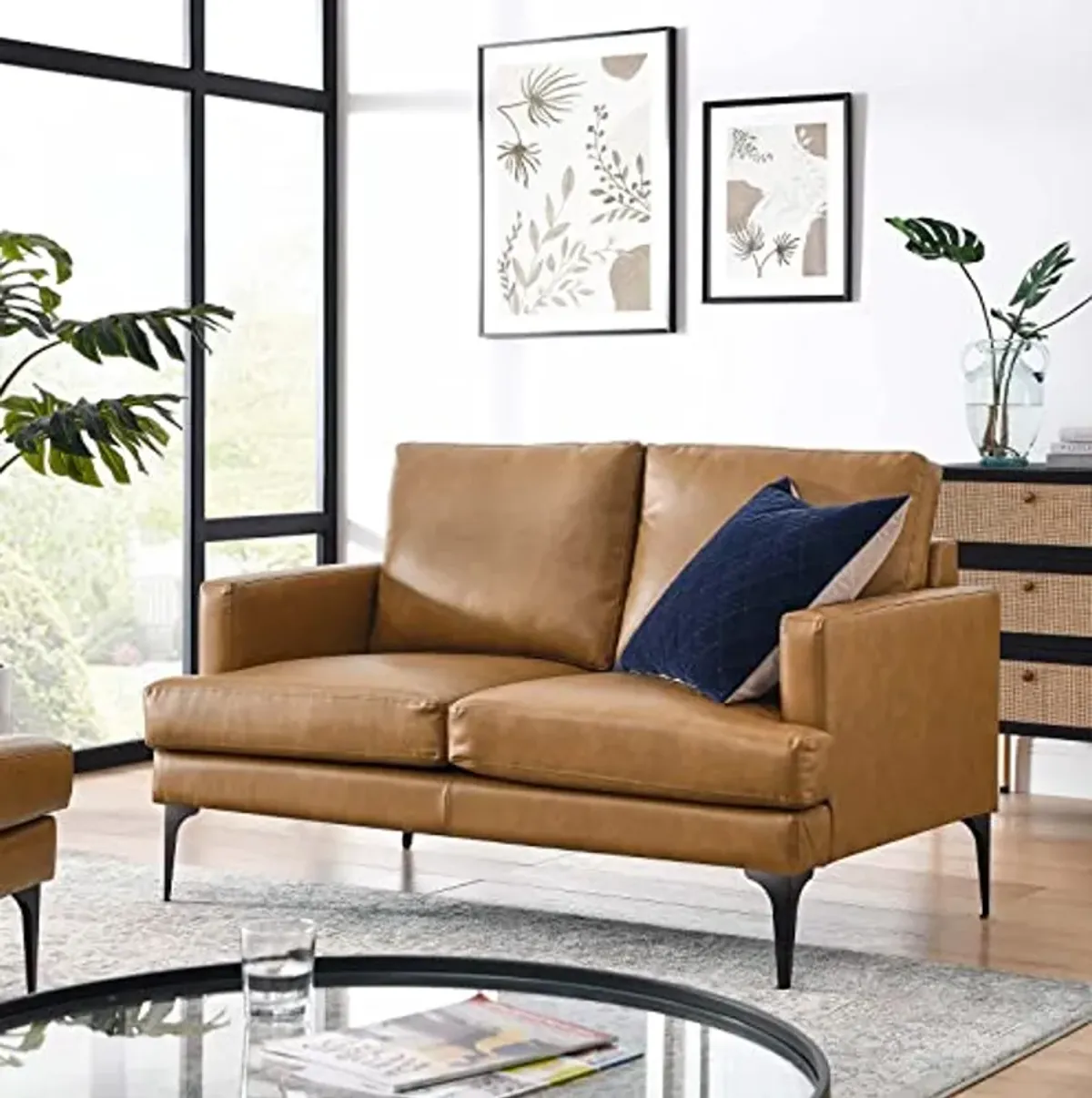 Modway Evermore Vegan Leather Upholstered, Loveseat, Tan