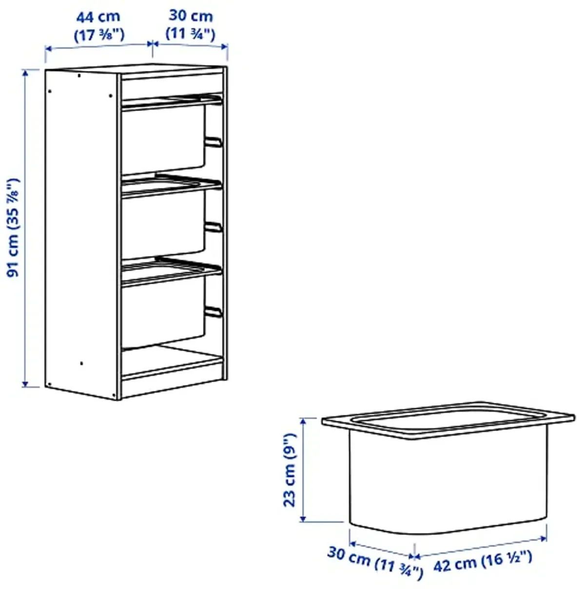 IKEA TROFAST Storage Combination with Boxes, 44x30x91 cm, Light White Stained Pine/Turquoise