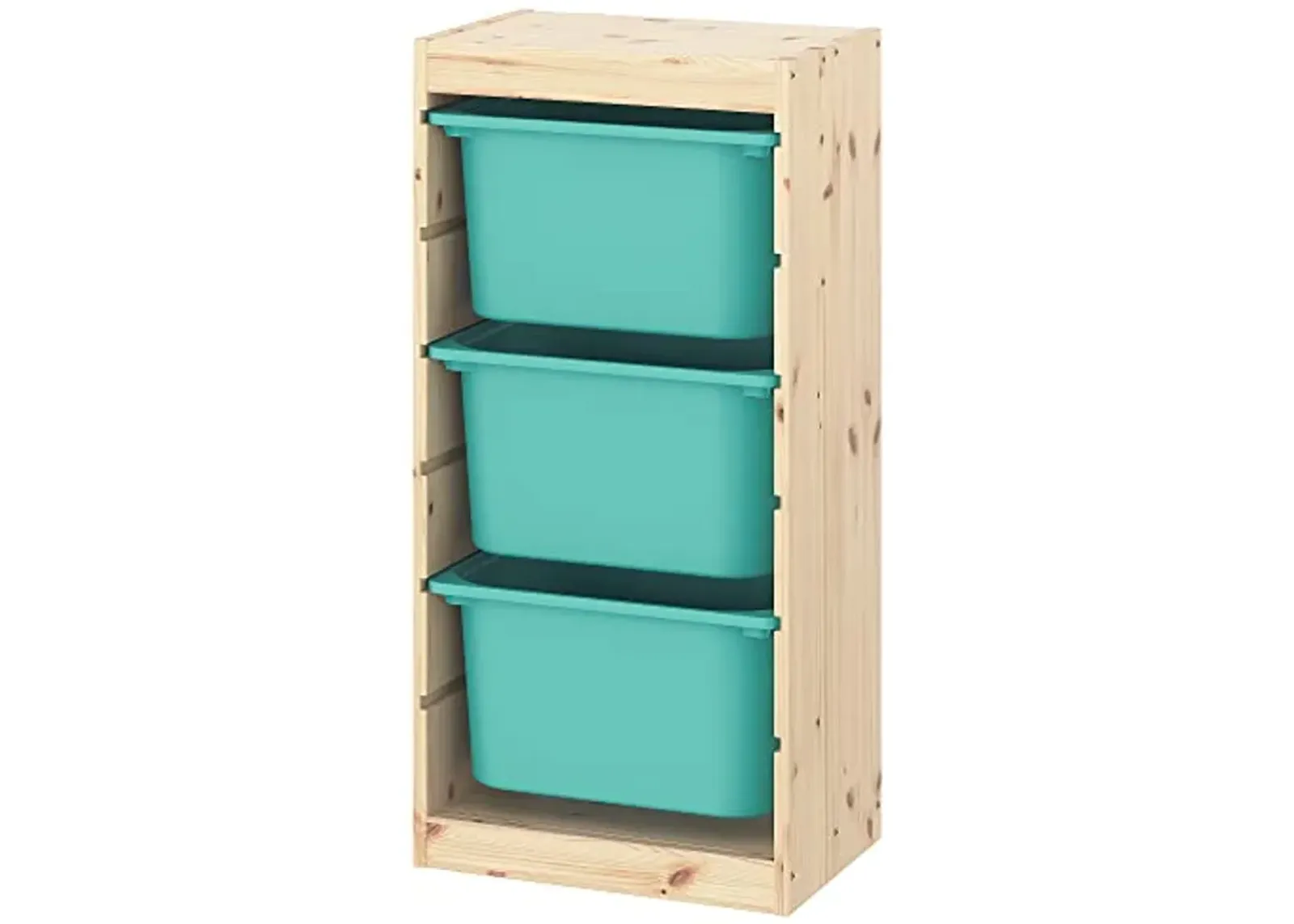 IKEA TROFAST Storage Combination with Boxes, 44x30x91 cm, Light White Stained Pine/Turquoise