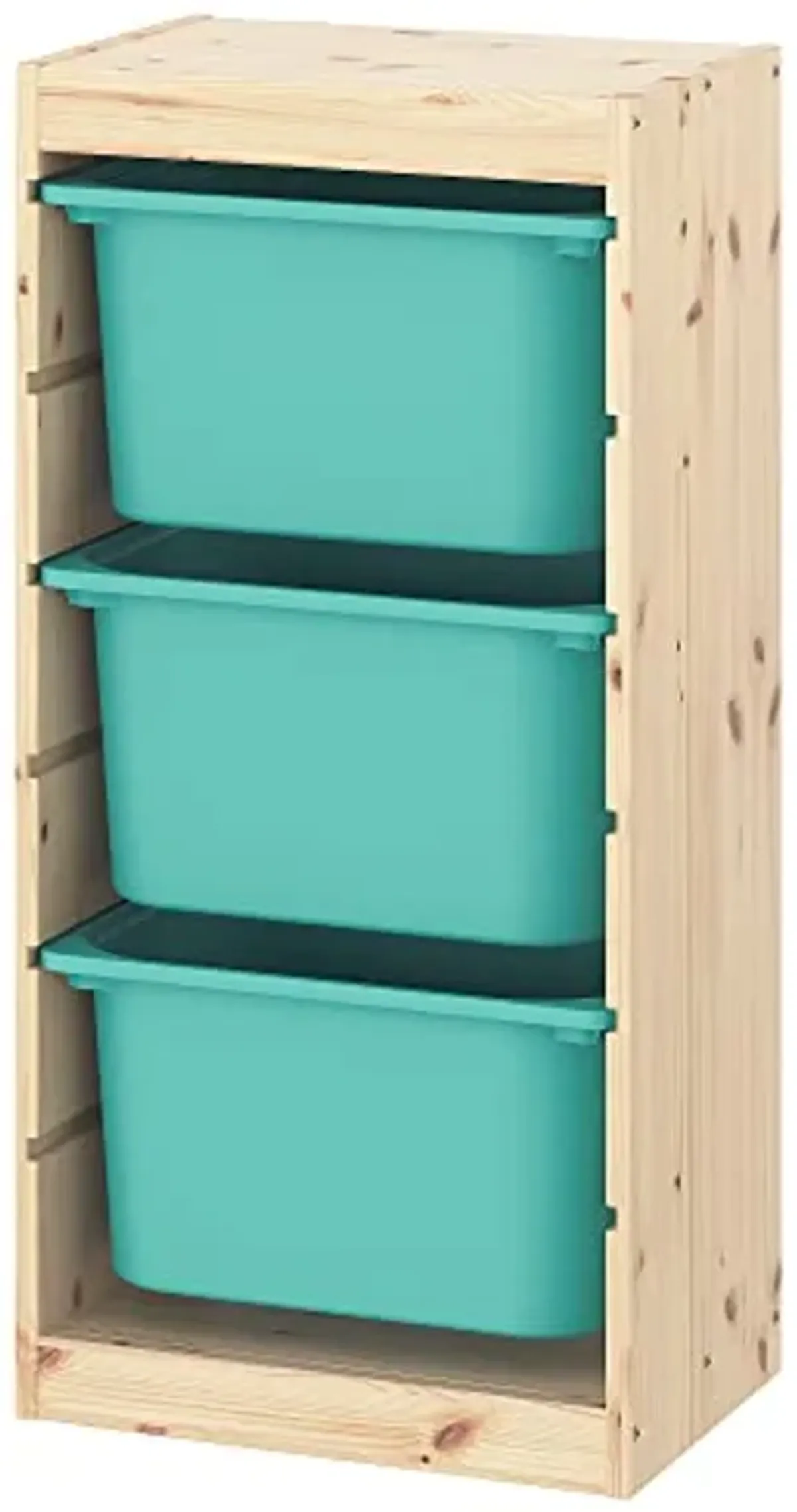 IKEA TROFAST Storage Combination with Boxes, 44x30x91 cm, Light White Stained Pine/Turquoise