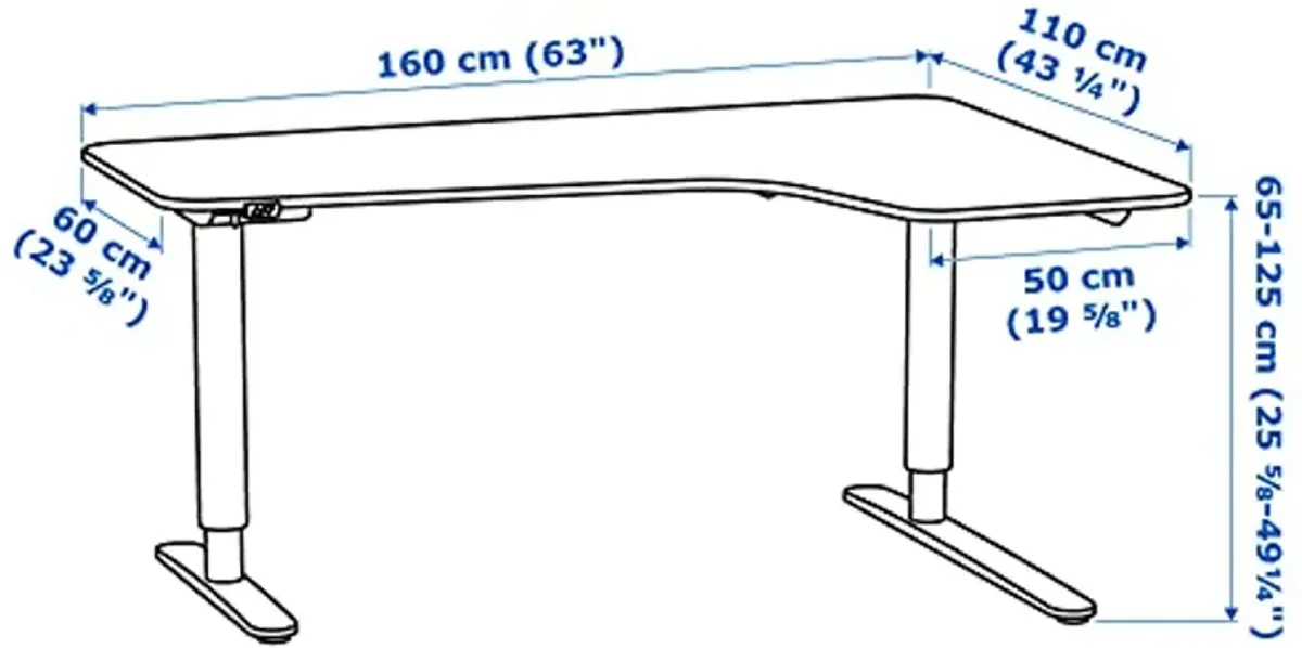 Ikea BEKANT corner desk right sit/stand, 160x110 cm, black stained ash veneer white