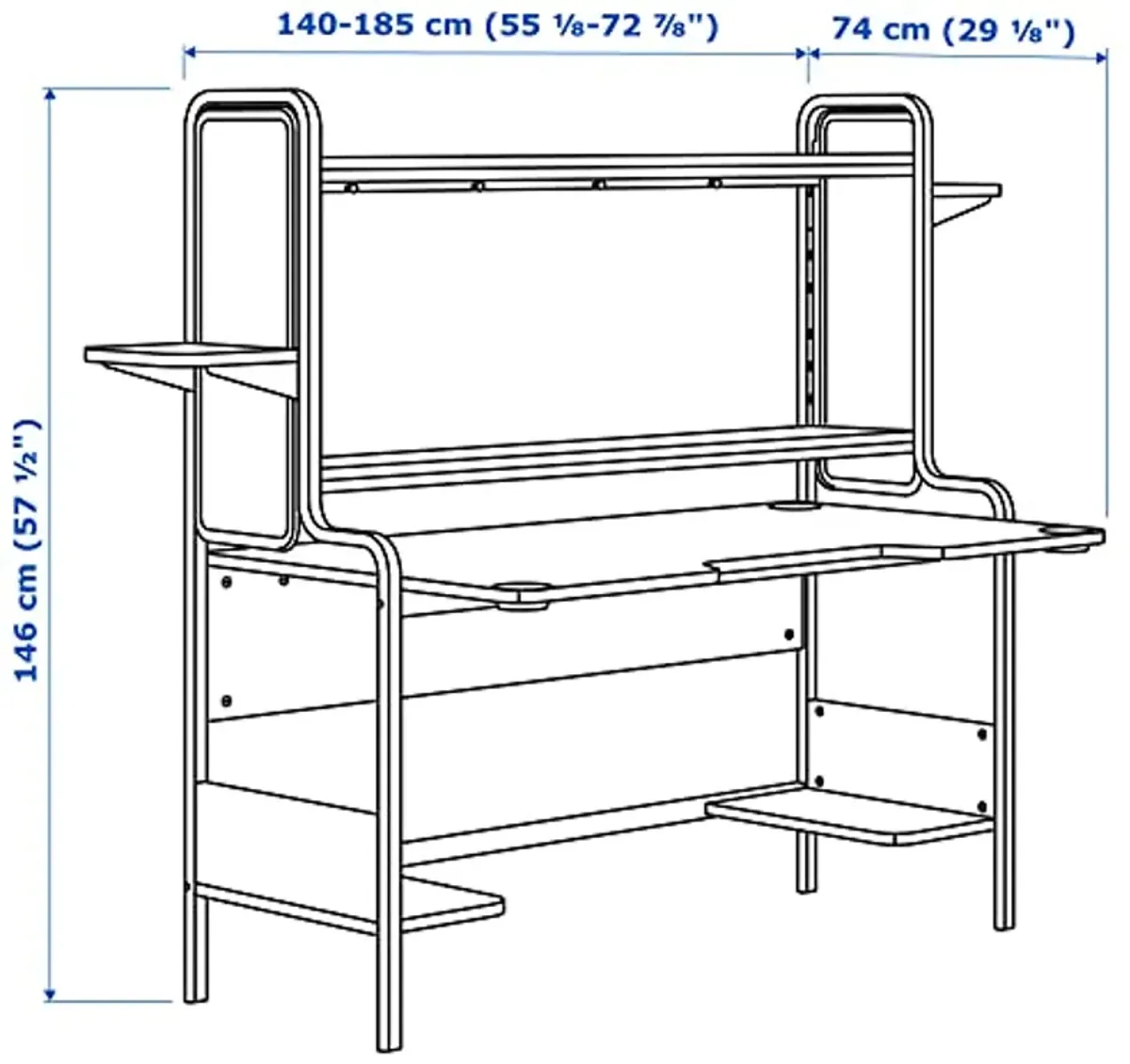 IKEA FREDDE Gaming Desk, 140/185x74x146 cm, White