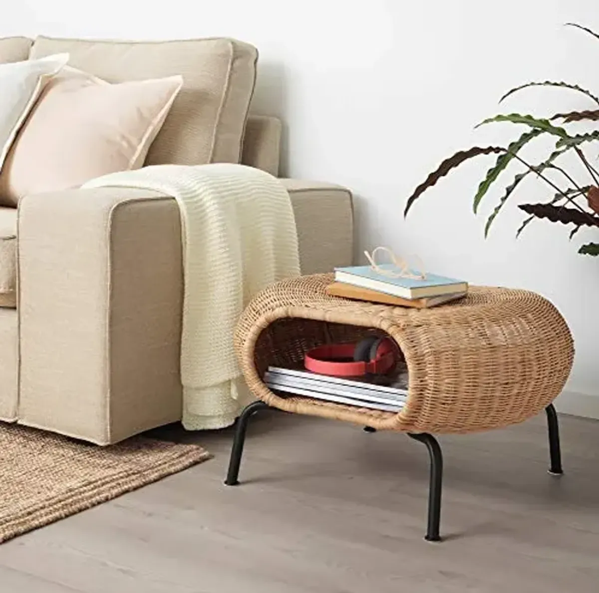 IKEA GAMLEHULT Footstool with Storage, Rattan/Anthracite