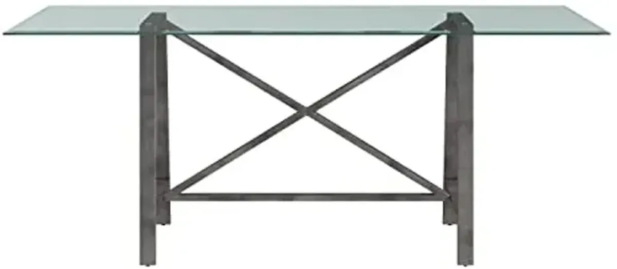 Bassett Mirror Ross Rectangular Metal & Glass Dining Table in Pewter