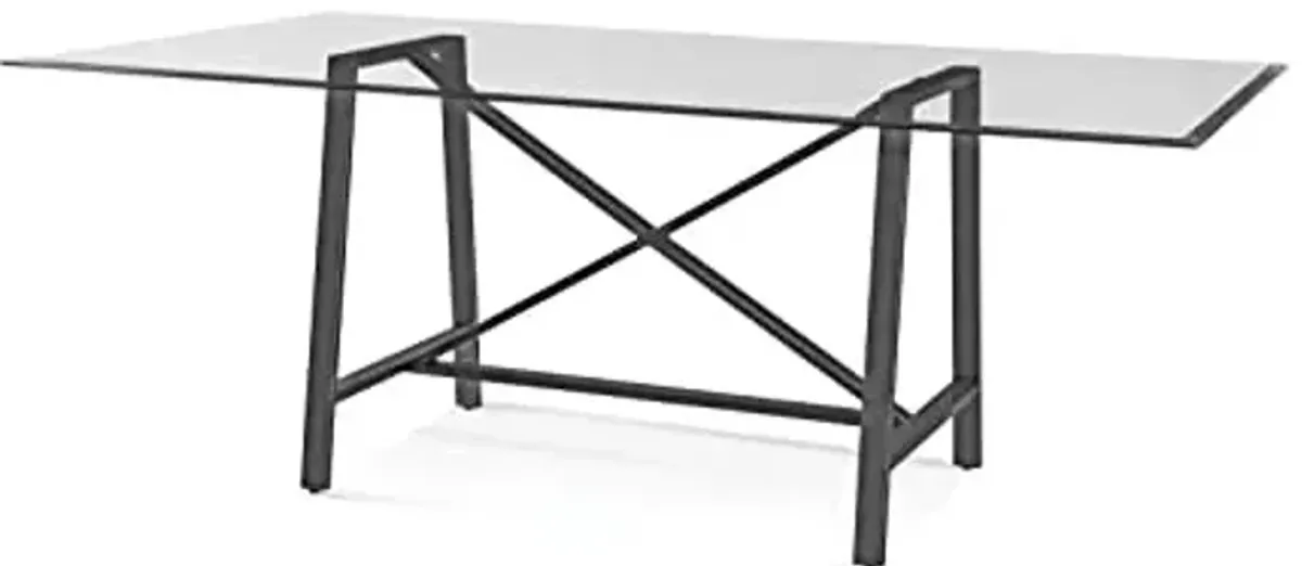 Bassett Mirror Ross Rectangular Metal & Glass Dining Table in Pewter