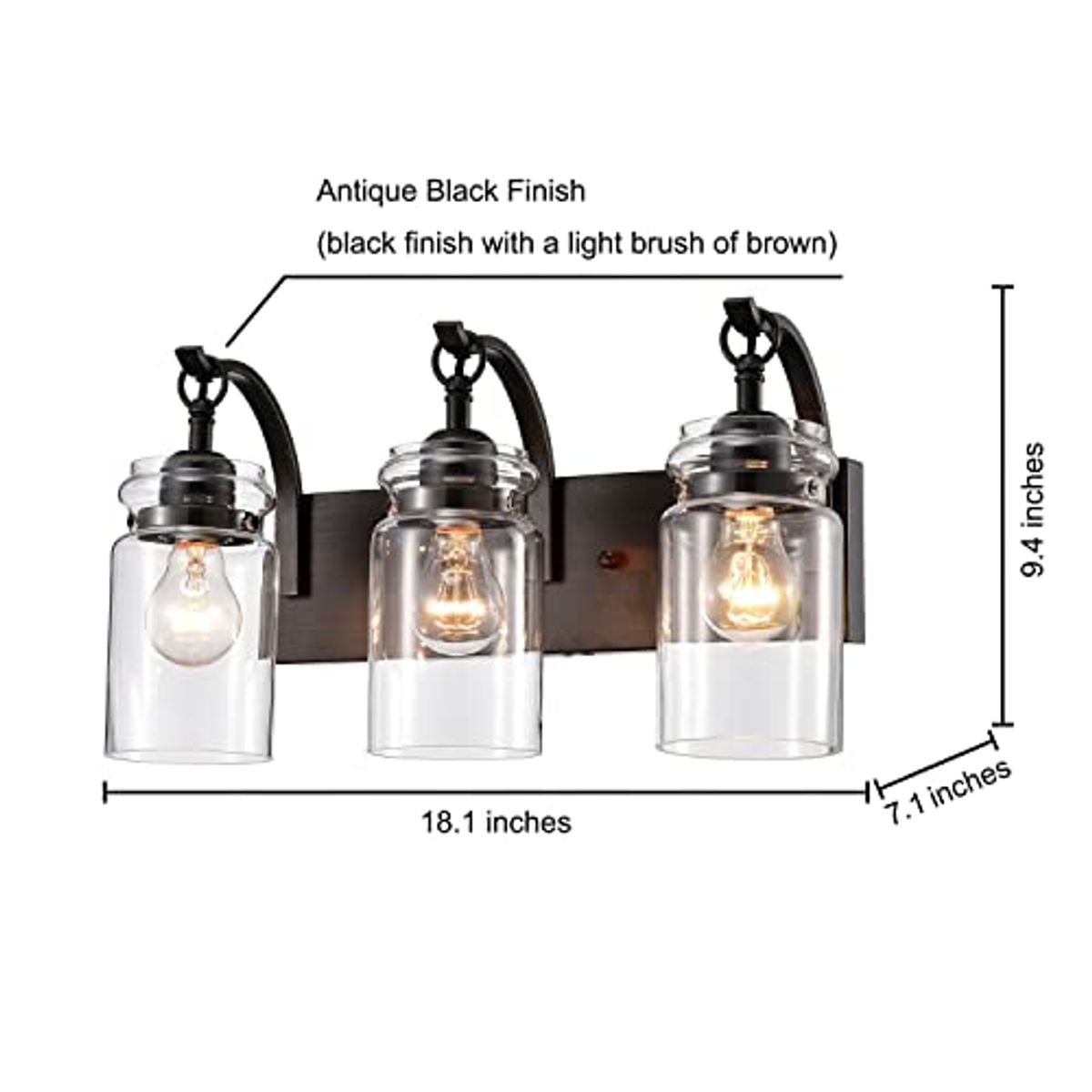 The Lighting Store Anastasia Antique Black 3-Light Wall Sconce with Clear Glass Shade