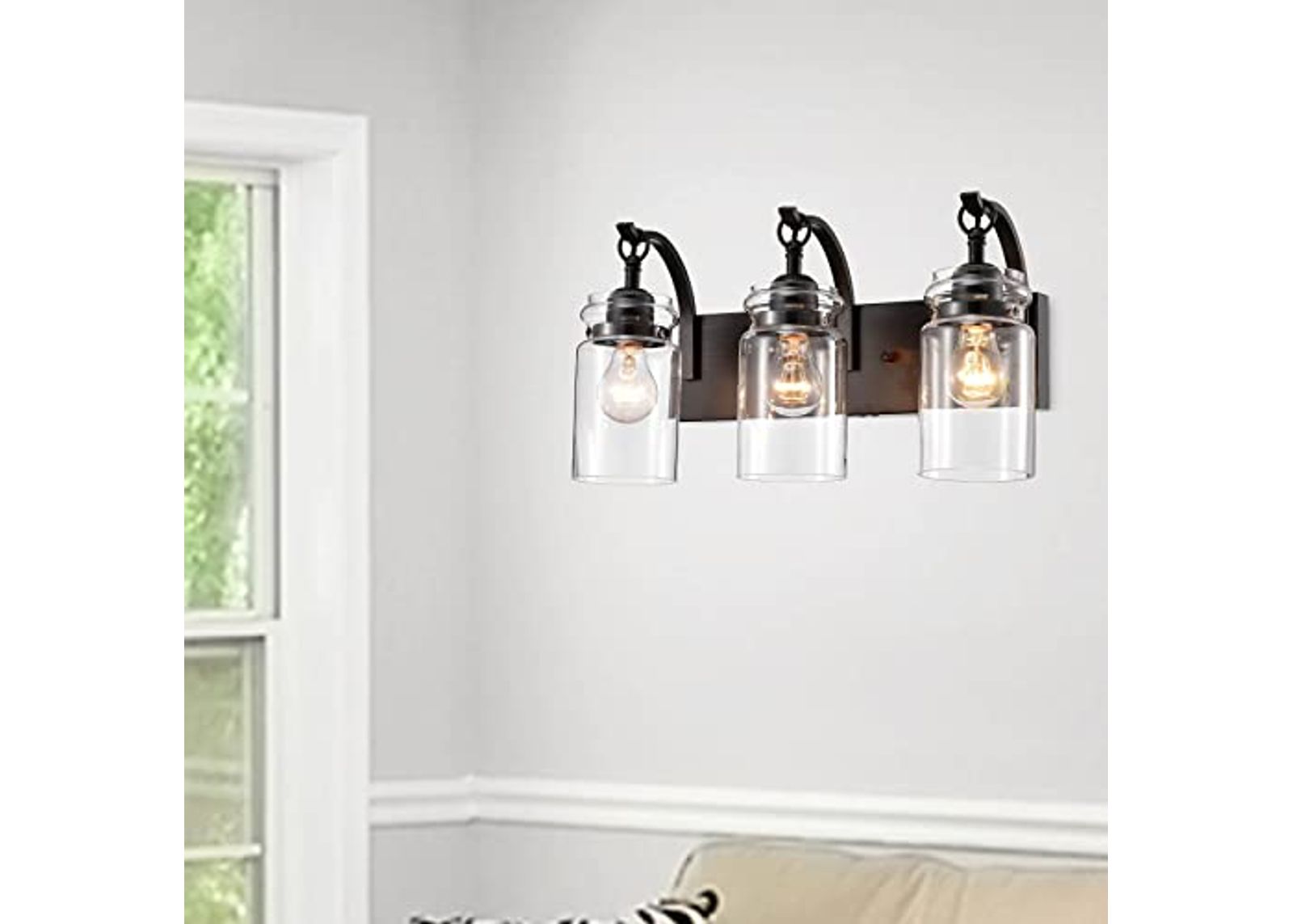 The Lighting Store Anastasia Antique Black 3-Light Wall Sconce with Clear Glass Shade