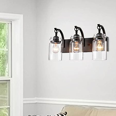 The Lighting Store Anastasia Antique Black 3-Light Wall Sconce with Clear Glass Shade