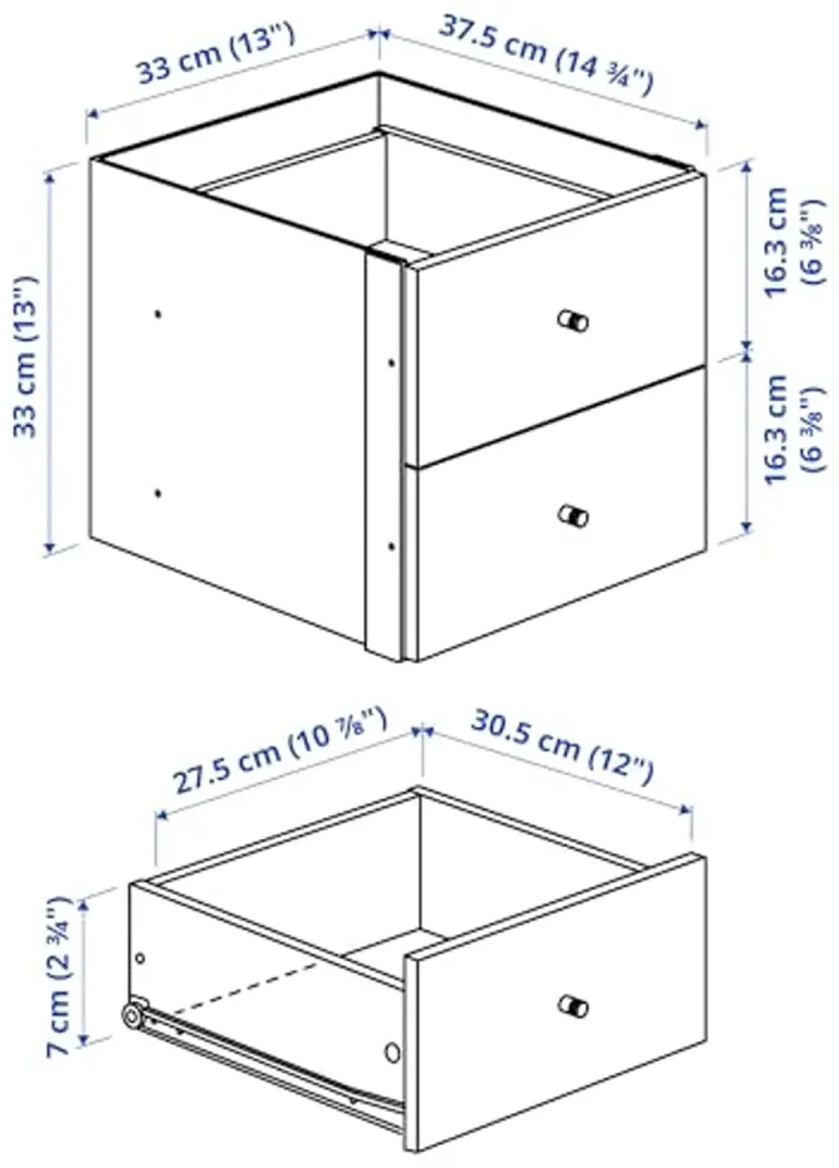 IKEA KALLAX Shelving Unit with 4 Inserts, 147x147 cm, high-Gloss/White