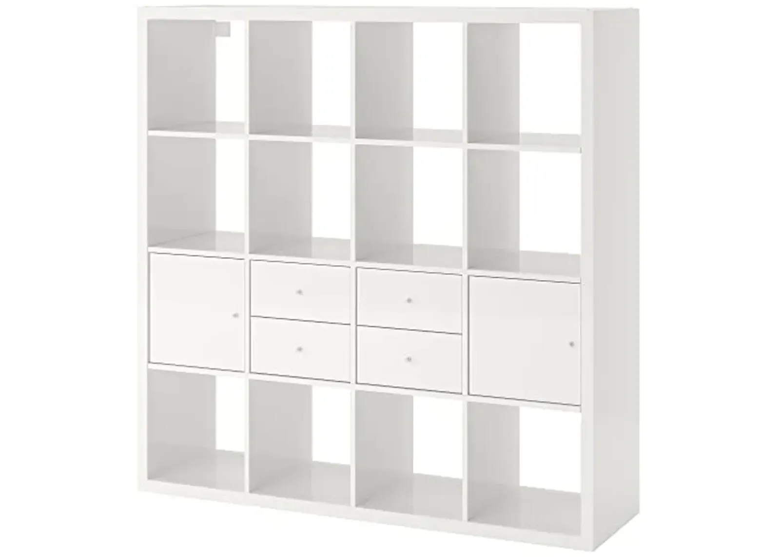 IKEA KALLAX Shelving Unit with 4 Inserts, 147x147 cm, high-Gloss/White