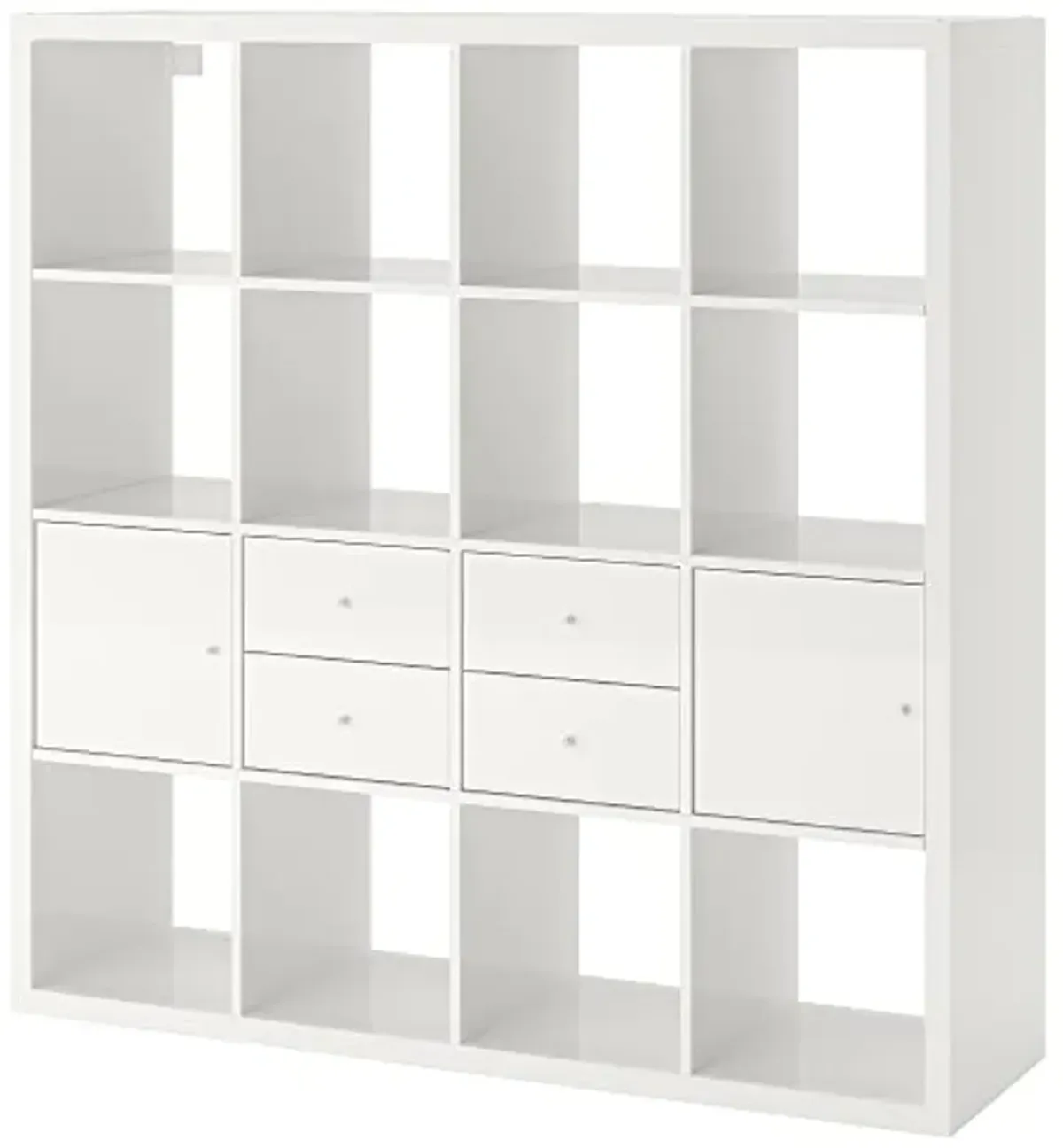 IKEA KALLAX Shelving Unit with 4 Inserts, 147x147 cm, high-Gloss/White