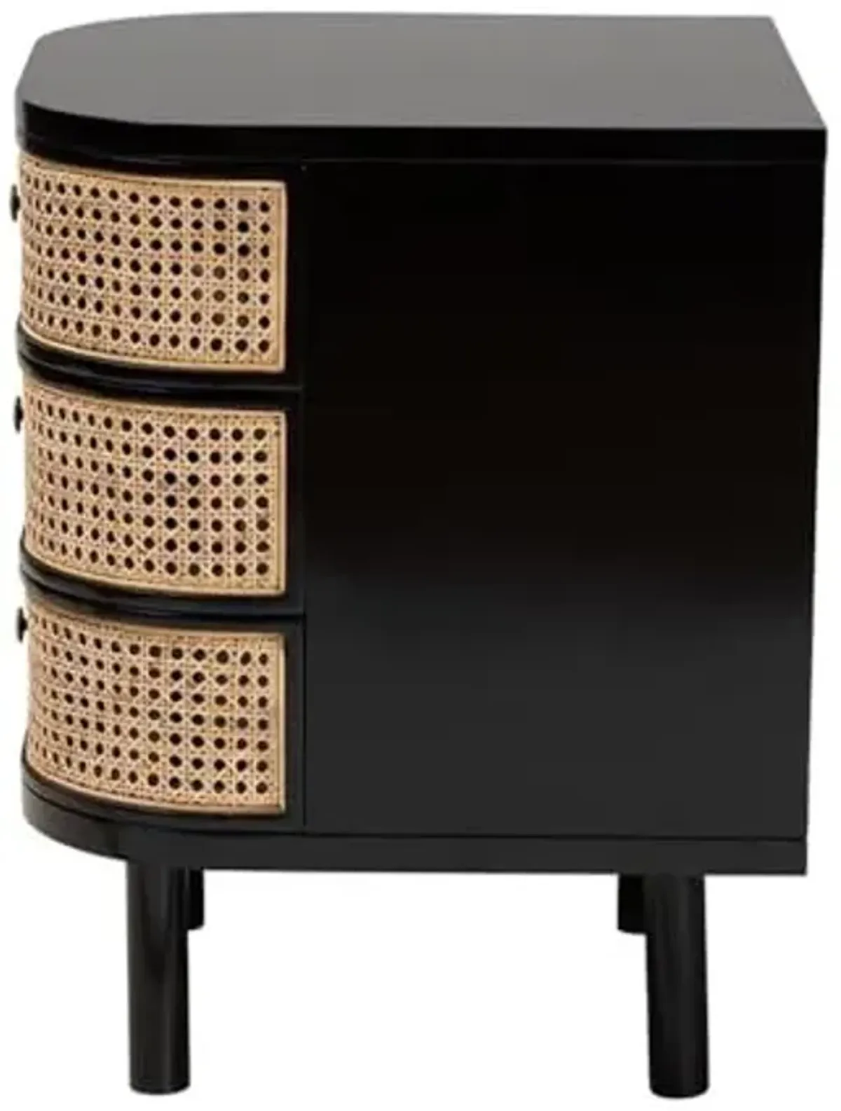 Baxton Studio Nabila Modern Bohemian Black Bayur Wood and Natural Rattan 3-Drawer End Table Nightstand Black/bayur Wood