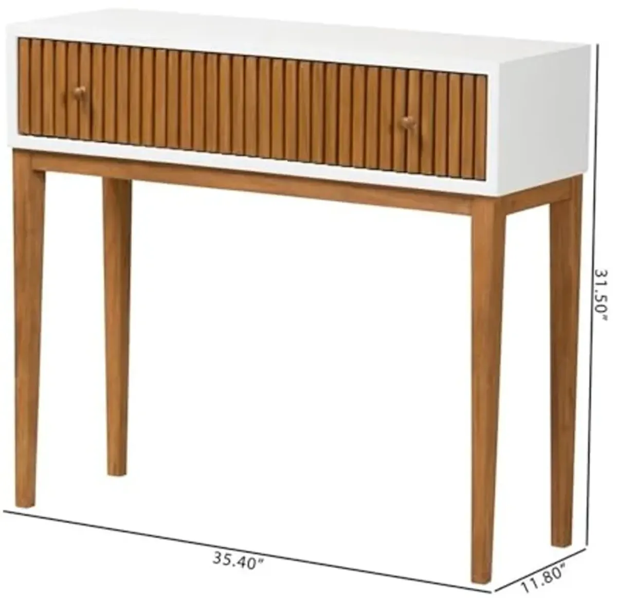 Baxton Studio Odile Mid-Century Modern Two-Tone Natural Brown and White Bayur Wood 1-Drawer Console Table