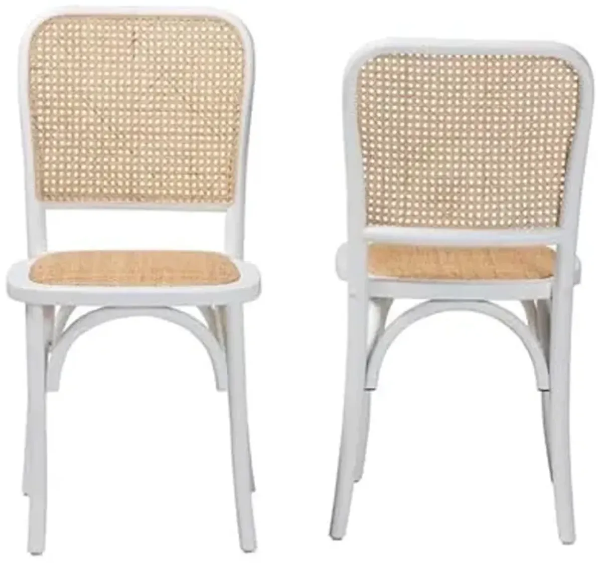 Baxton Studio Neah Japandi White Wood and Natural Rattan 2-Piece Dining Chair Set