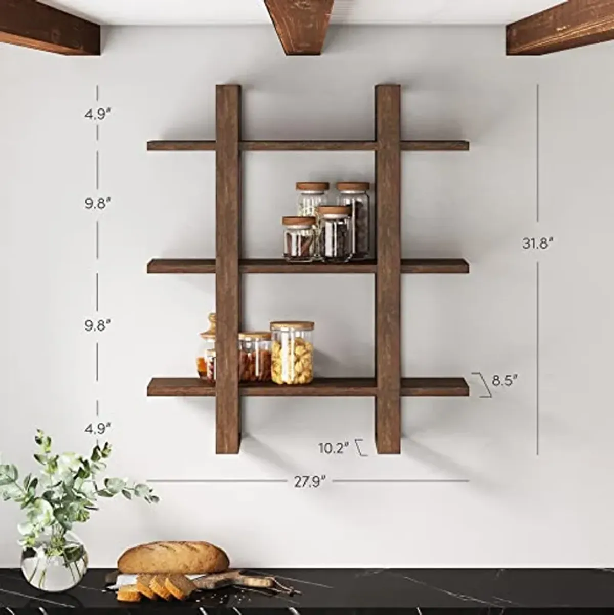 Nathan James Benji Floating Wall Book Shelves, 3-Tier Display Shelf, Decorative Modular Shelf in Solid Wood for Bedroom, Nursery, Bathroom or Kitchen