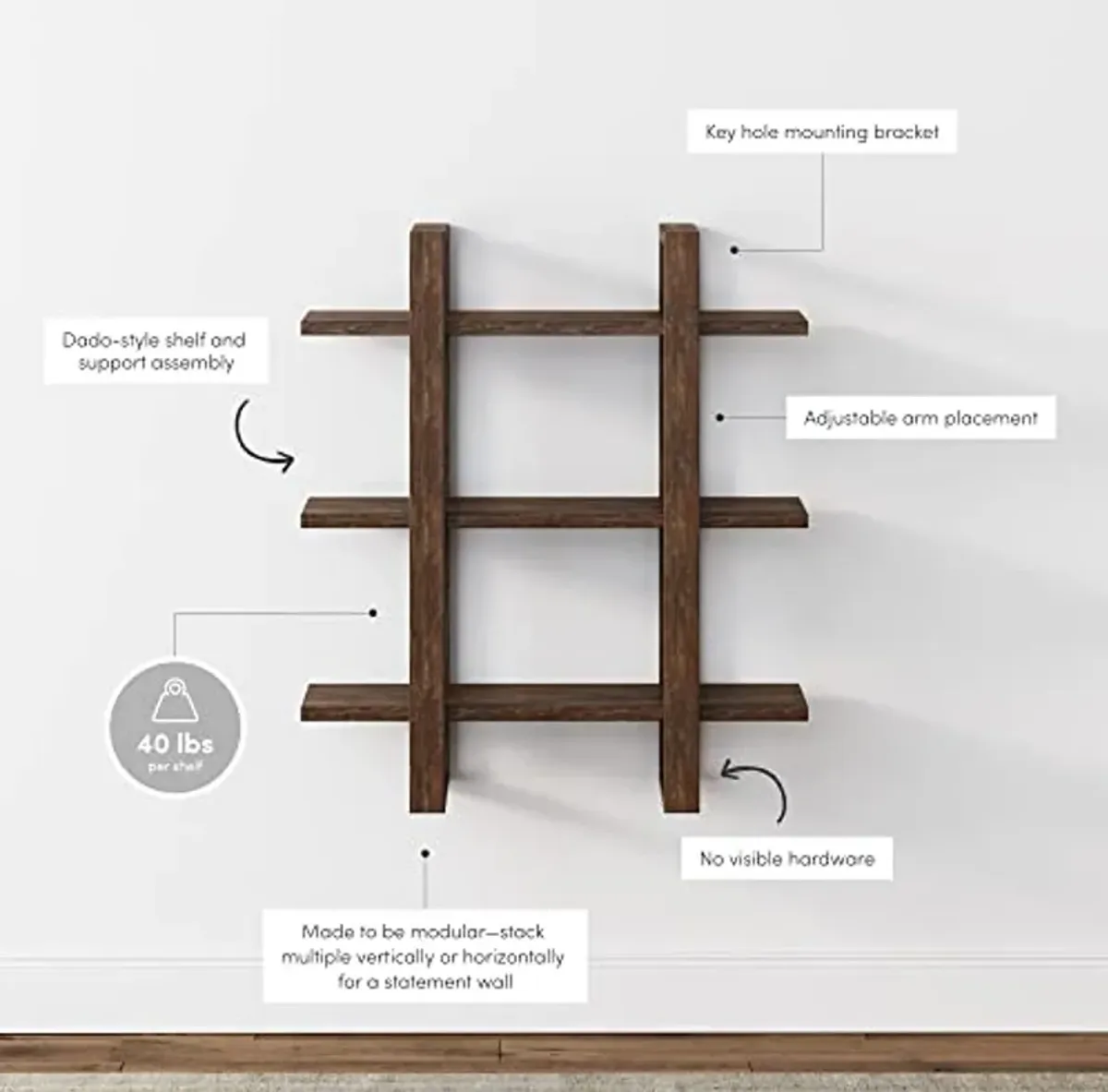 Nathan James Benji Floating Wall Book Shelves, 3-Tier Display Shelf, Decorative Modular Shelf in Solid Wood for Bedroom, Nursery, Bathroom or Kitchen