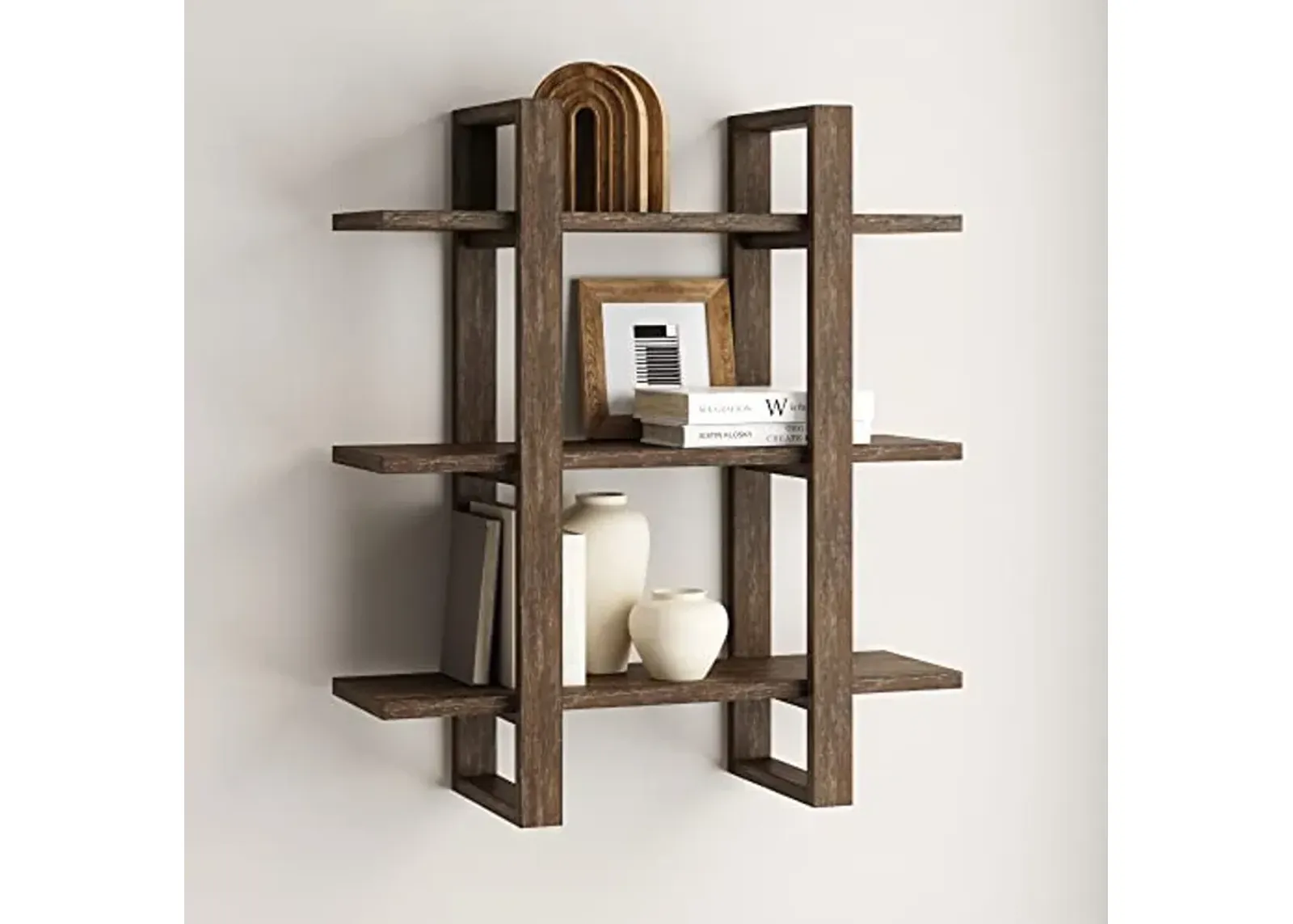 Nathan James Benji Floating Wall Book Shelves, 3-Tier Display Shelf, Decorative Modular Shelf in Solid Wood for Bedroom, Nursery, Bathroom or Kitchen