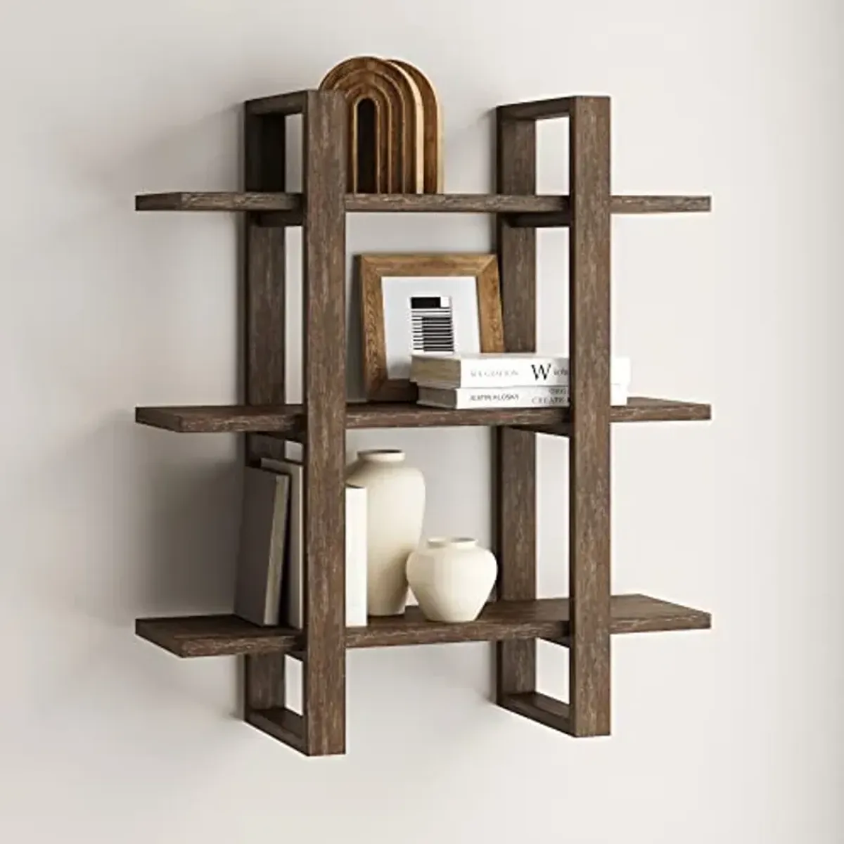 Nathan James Benji Floating Wall Book Shelves, 3-Tier Display Shelf, Decorative Modular Shelf in Solid Wood for Bedroom, Nursery, Bathroom or Kitchen