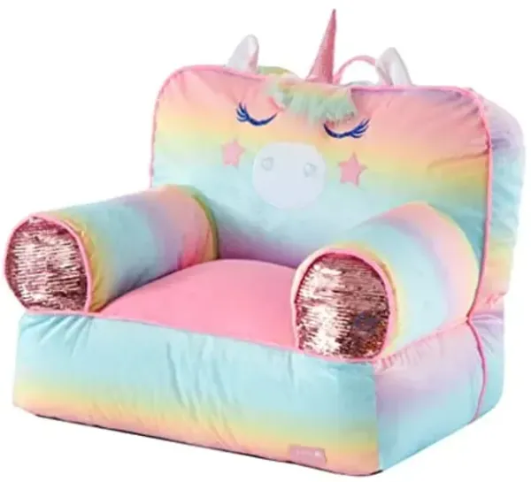 Heritage Kids Figural Rainbow Unicorn Mink Bean Bag Sofa Chair for Kids, 23" W x 19" D x 17" H, Large, Unicorn/Mink