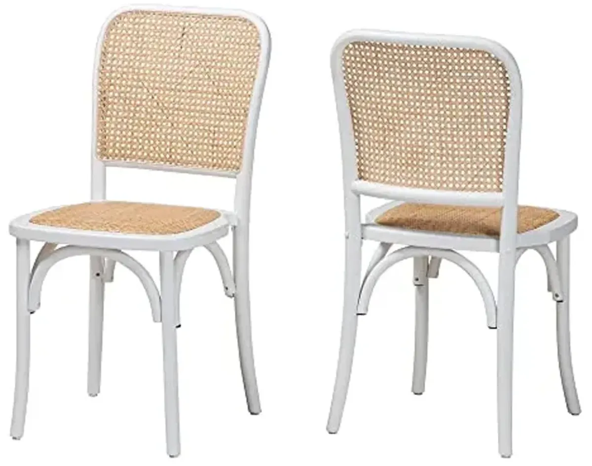 Baxton Studio Neah Dining Chairs, 2-Piece, White/Natural Brown