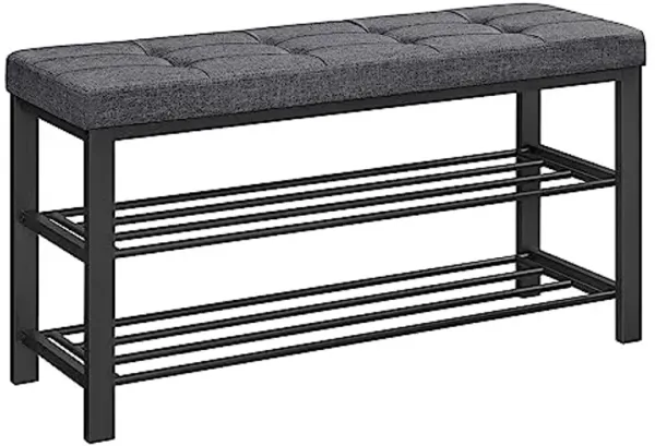 SONGMICS Shoe Bench, Storage Bench, Entryway Bench with Cushion, Shoe Shelf with Seat, Space-Saving, Modern Style, for Living Room, Bedroom, Hallway, Dark Gray and Ink Black ULBS579B33