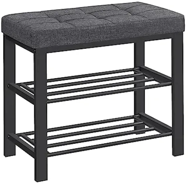 SONGMICS Shoe Bench, Storage Bench, Entryway Bench with Cushion, Shoe Shelf with Seat, Space-Saving, Modern Style, for Living Room, Bedroom, Hallway, Dark Gray and Ink Black ULBS576B33