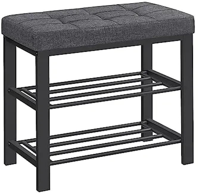 SONGMICS Shoe Bench, Storage Bench, Entryway Bench with Cushion, Shoe Shelf with Seat, Space-Saving, Modern Style, for Living Room, Bedroom, Hallway, Dark Gray and Ink Black ULBS576B33