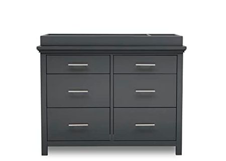 Delta Children Simmons Kids Avery 6 Drawer Dresser with Changing Top, Fully Assembled, Greenguard Gold Certified, Charcoal Grey