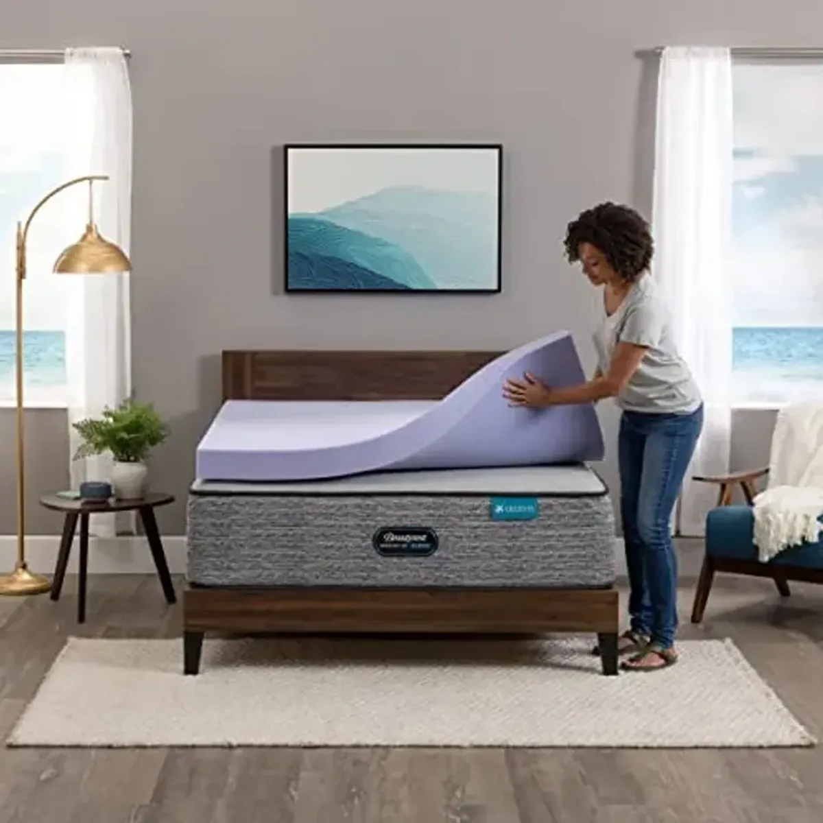 BEAUTYREST, Lavender Colored, Aloe Gel Bead, Pressure Relieving Memory Foam Mattress Topper, 4 inch, California King