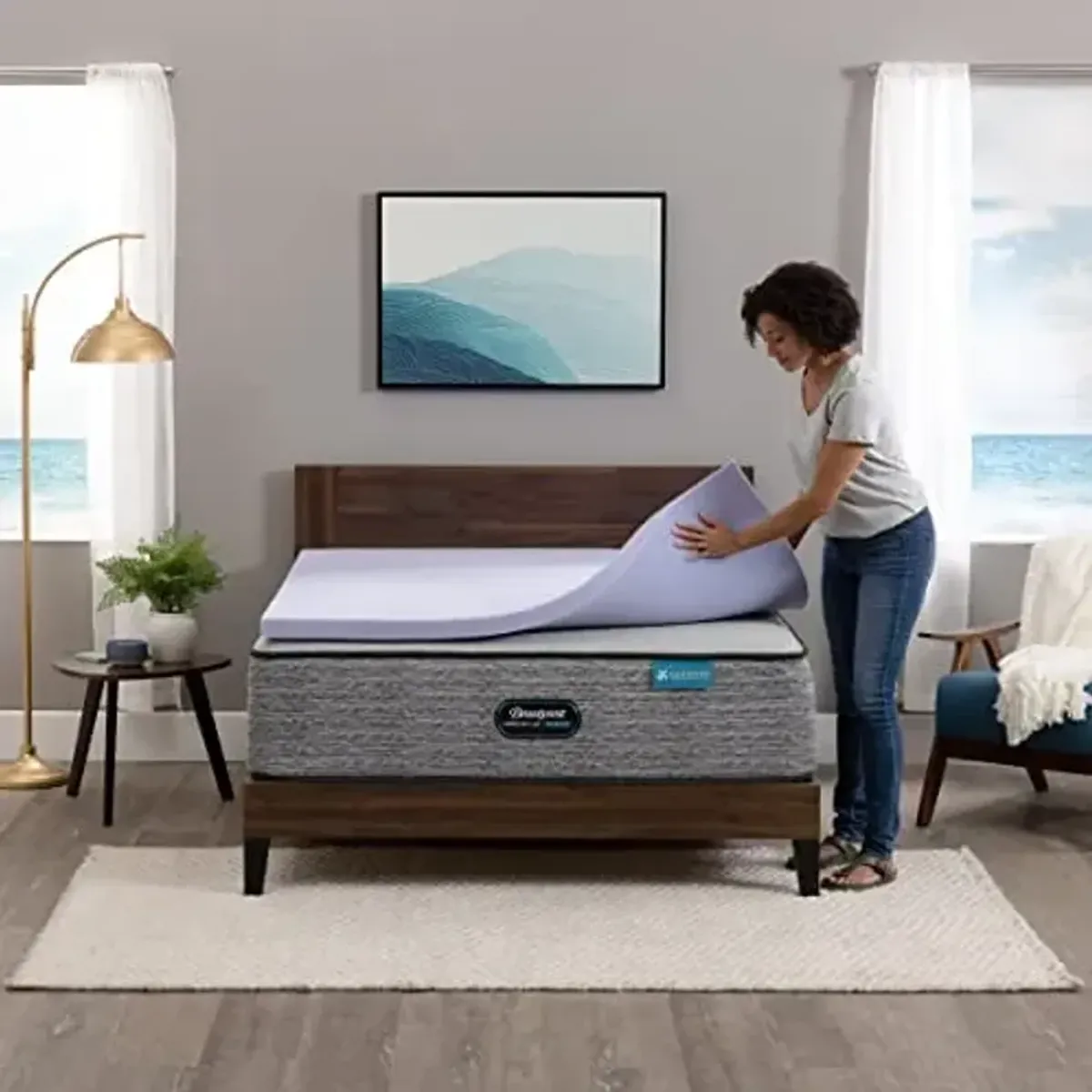 BEAUTYREST,Lavender Colored, Aloe Gel Bead, Pressure Relieving Memory Foam Mattress Topper, 2 inch, Twin XL