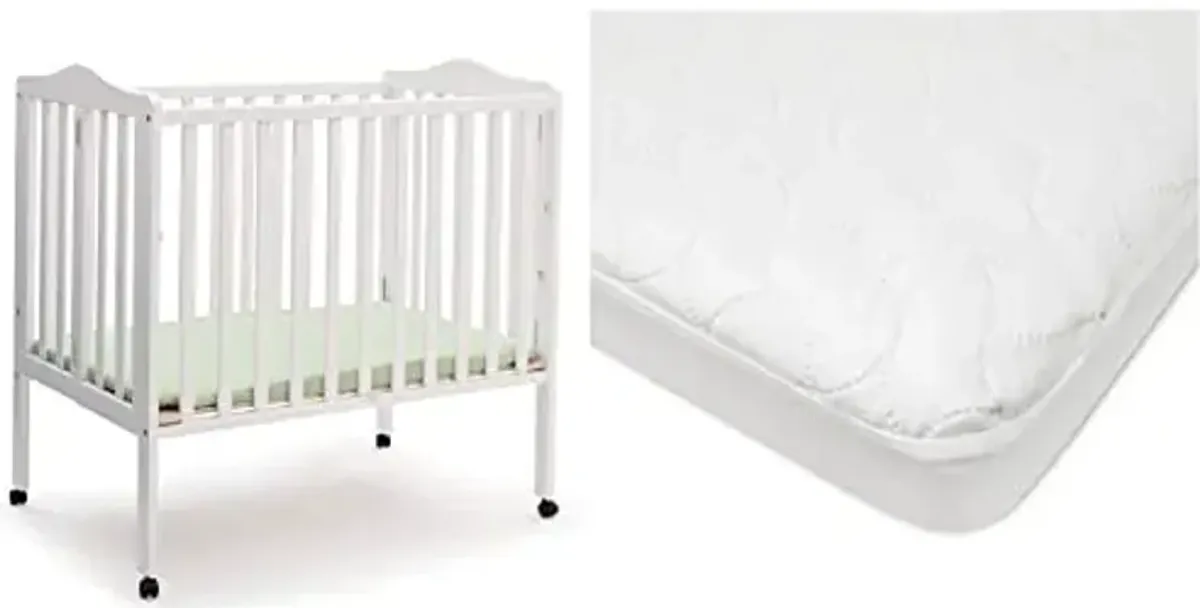 Delta Children Folding Portable Mini Baby Crib with Mattress + American Baby Waterproof Mini Crib Mattress Protector