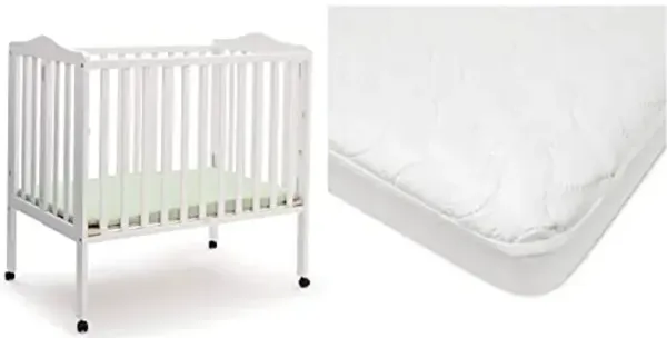 Delta Children Folding Portable Mini Baby Crib with Mattress + American Baby Waterproof Mini Crib Mattress Protector