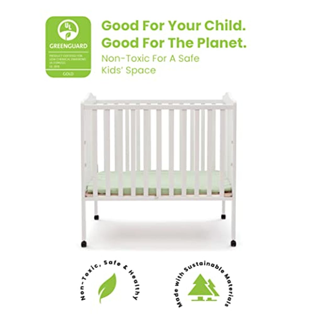 Delta Children Folding Portable Mini Baby Crib with 1.5-inch Mattress - Greenguard Gold Certified, White & Dream On Me Holly 3” Fiber Portable, Greenguard Gold Certified, White