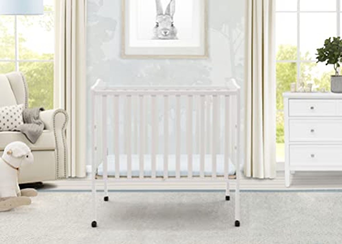 Delta Children Folding Portable Mini Baby Crib with 1.5-inch Mattress - Greenguard Gold Certified, White & Dream On Me Holly 3” Fiber Portable, Greenguard Gold Certified, White