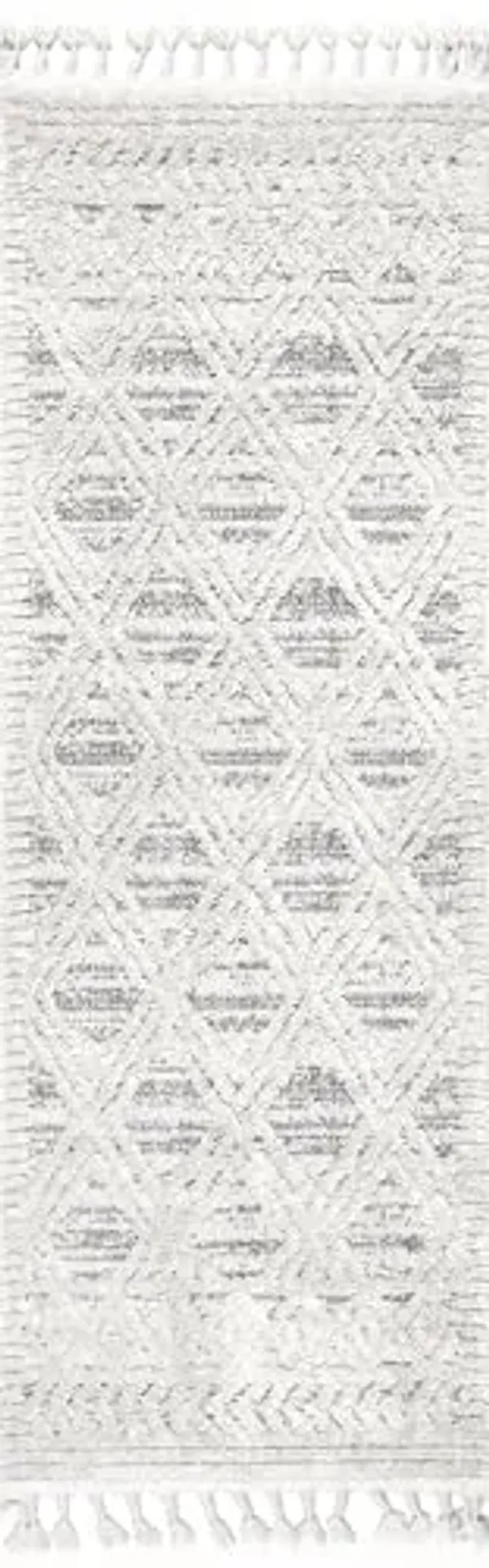 nuLOOM 2'6" x 12' Ansley Moroccan Tassel Area Rug, Light Grey, High-Low Textured Bohemian Design, Plush High Pile, Stain Resistant, For Bedroom, Living Room, Hallway, Entryway