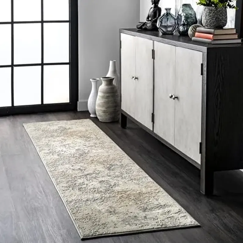 nuLOOM Chastin Modern Abstract Area Rug - 2'8" x 12' Runner Rug Modern/Contemporary Beige/Grey Rugs for Living Room Bedroom Dining Room Entryway Hallway Kitchen