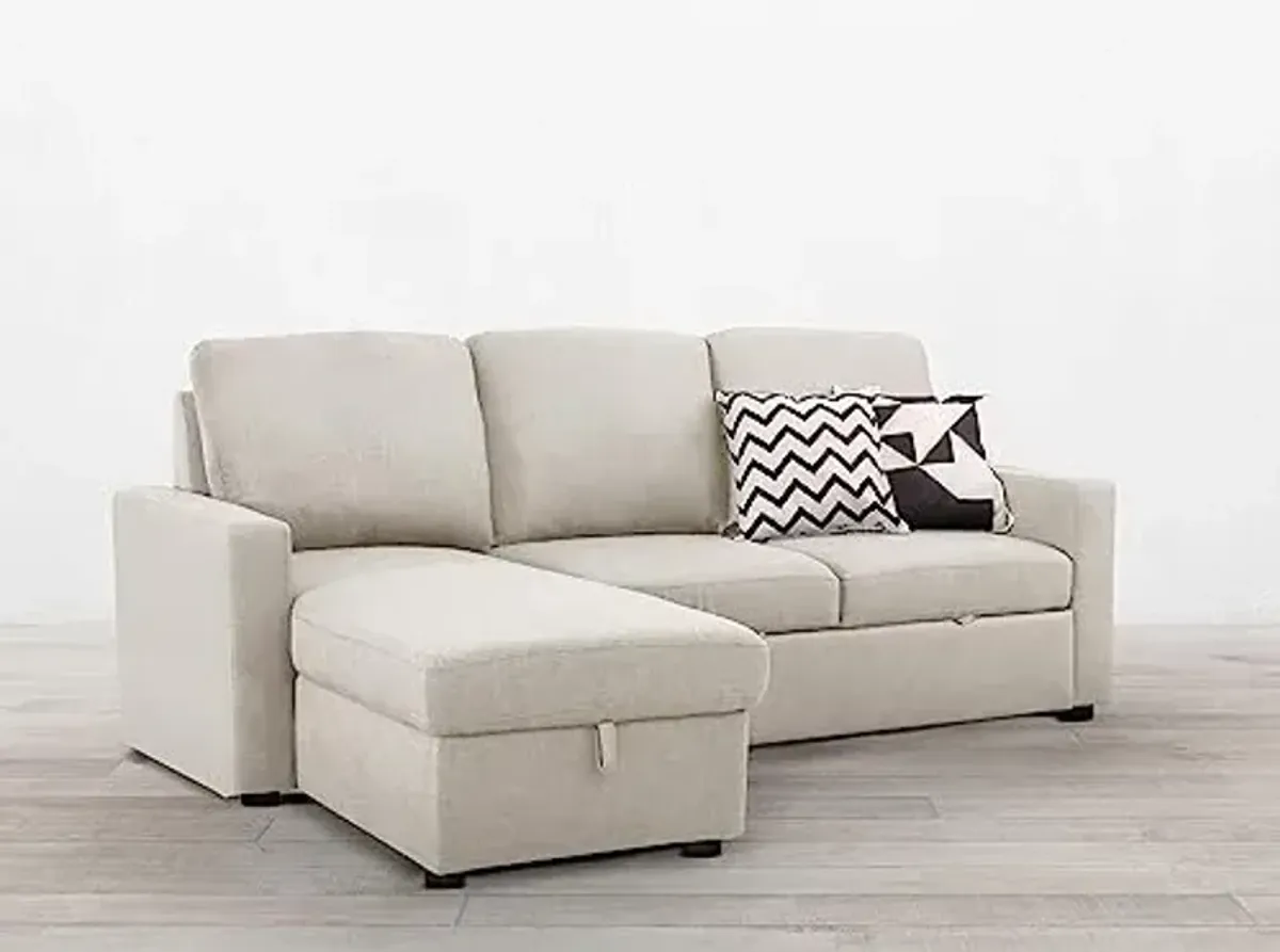 Abbyson Living Newton Sectional Sofa Bed - Upholstered, Reversible Chaise, Pull Out Couch, Beige