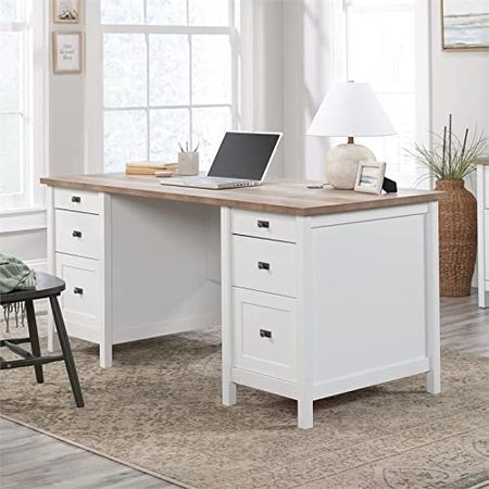 Sauder Cottage Road Engineered Wood Executive Desk in White Finish