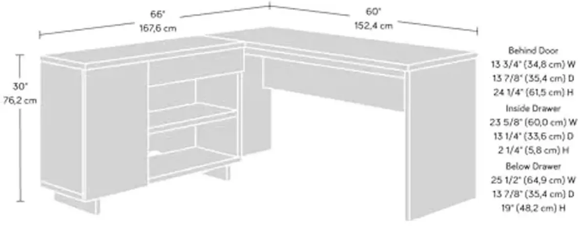 Sauder Porto Palma Desk with Credenza, Haze Acacia Finish