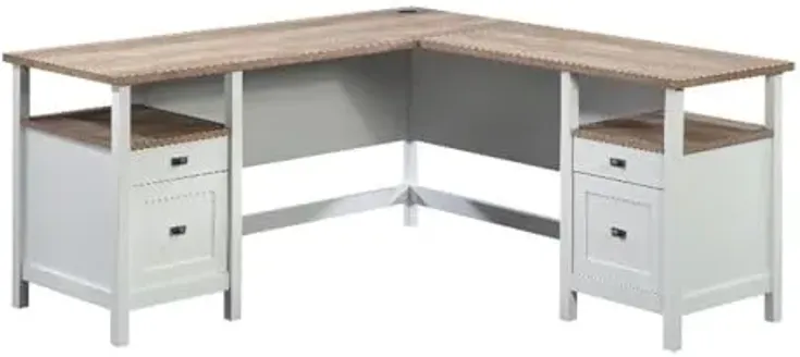 Sauder Cottage Road Engineered Wood L-Shaped Desk in White Finish