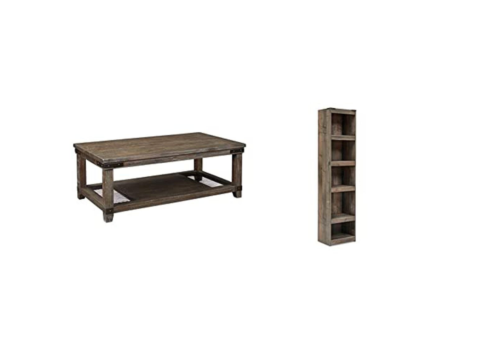 Signature Design by Ashley Danell Ridge Rectangular Coffee Table + Trinell Rustic Entertainment Center Pier Bookcase