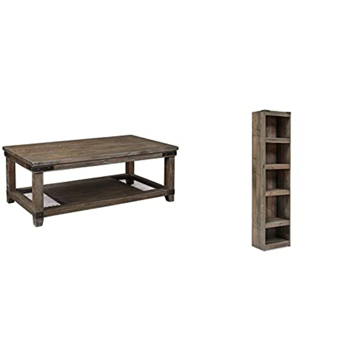 Signature Design by Ashley Danell Ridge Rectangular Coffee Table + Trinell Rustic Entertainment Center Pier Bookcase