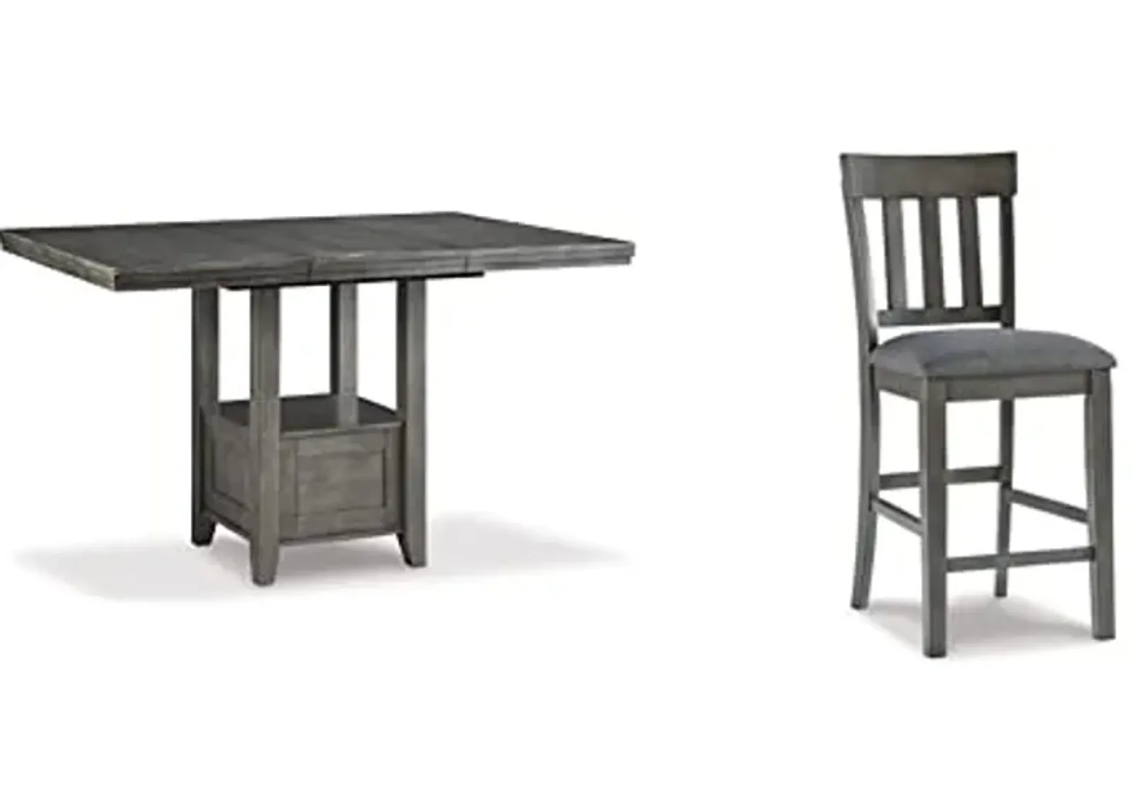 Signature Design by Ashley Hallanden Modern Farmhouse Counter Height Dining Room Extension Table, Dark Gray & Hallanden Modern Farmhouse 25.75" Counter Height Upholstered Barstool, 2 Count, Dark Gray